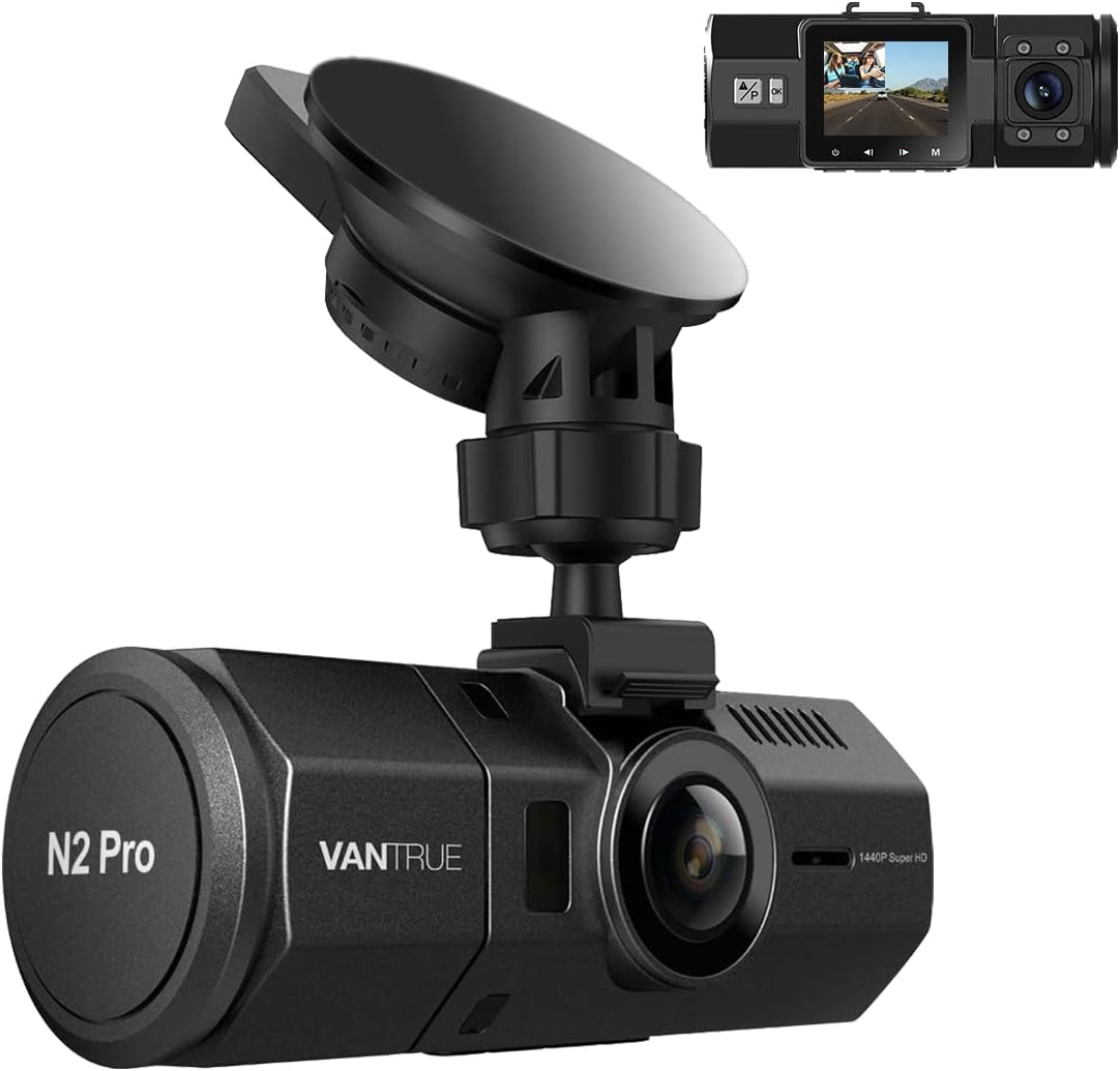 VANTRUE N2 Pro 2.5K Front and Inside Dash Camera for Uber, 1440P Dual Dash Cam for Trucks, Car Dashcam, IR Night Vision, 24H Motion Detection Parking Mode, G-Sensor, Support 256GB Max - PuriLite