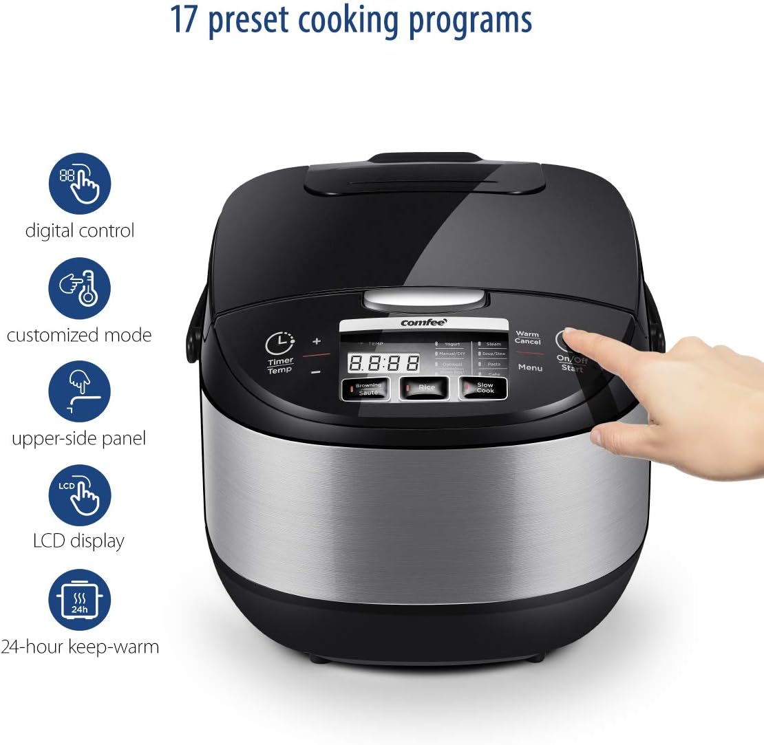 COMFEE' Rice Cooker, Asian Style Large Rice Cooker with Fuzzy Logic Technology, 11 Presets, 10 Cup Uncooked/20 Cup Cooked, Auto Keep Warm, 24-Hr Delay Timer - PuriLite
