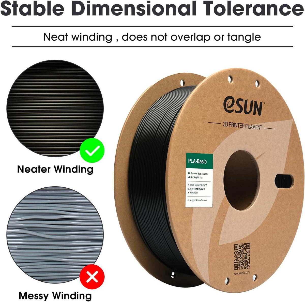 eSUN PLA Filament 1.75mm, PLA Basic 3D Printer Filament Dimensional Accuracy +/- 0.05mm, 1KG Spool (2.2 LBS) Speedy PLA Filament for 3D Printers,Black - PuriLite