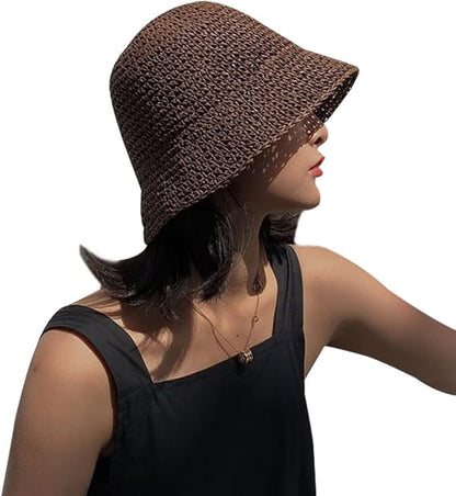 Women's Straw Sun Hat Hand-Woven Packable Beach Bucket Hat Summer Floppy UV Protection Hat - PuriLite