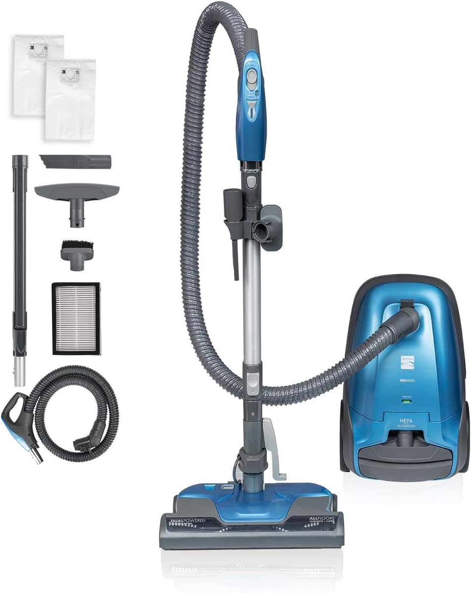 Kenmore Pet Friendly Lightweight Bagged Canister Vacuum Cleaner with Extended Telescoping Wand, HEPA, 2 Motors, Retractable Cord, and 4 Cleaning Tools, Blue - PuriLite