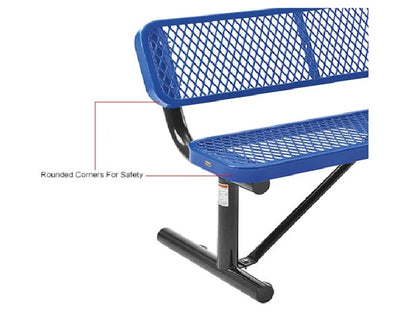 Global Industrial™ 4' Outdoor Steel Bench w/ Backrest, Expanded Metal, Blue - PuriLite
