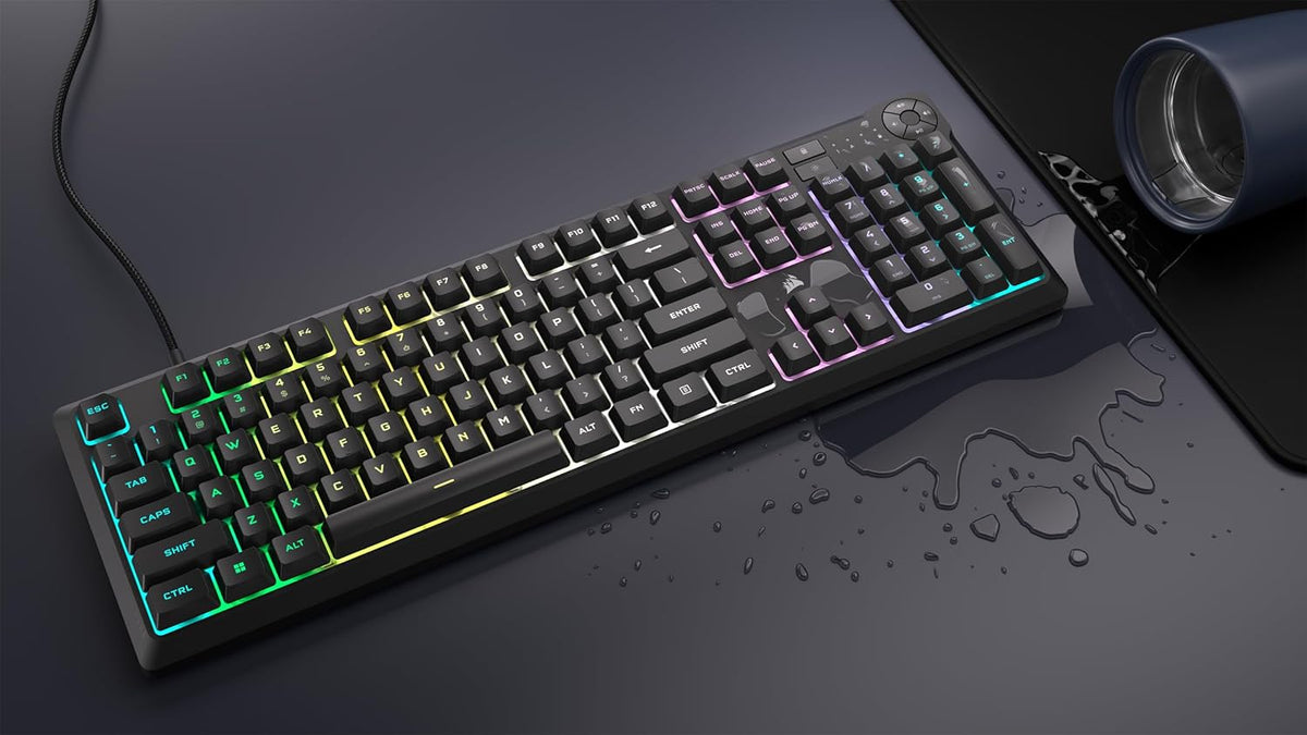 CORSAIR K55 CORE RGB Membrane Wired Gaming Keyboard – Quiet, Responsive Switches – Spill Resistance – Ten-Zone RGB – Media Keys – iCUE Compatible – QWERTY NA – PC, Mac – Black - PuriLite