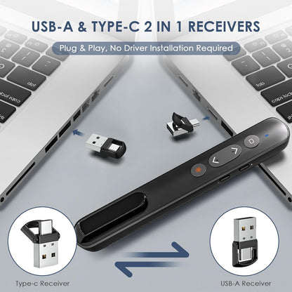 Presentation Clicker for Powerpoint Presentations,VRAJJTY Presenter Remote USB C&USB A 2 in 1,Power Point Slide Clickers for Open Hyperlinks & Volume Control Windows/Mac - PuriLite