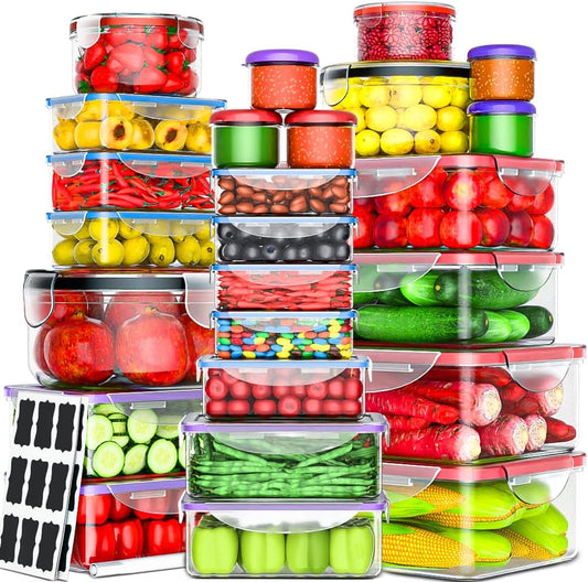 50 Pcs Large Food Storage Containers with Lids Airtight- 2500ML to Sauces Box-Total15.5L Stackable Kitchen Bowls Set Meal Prep Containers-BPA Free Leak proof Plastic Lunch Boxes-Freezer Microwave safe - PuriLite