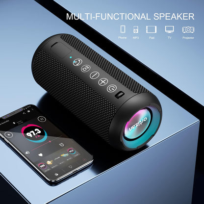Ortizan Portable Bluetooth Speaker: IPX7 Waterproof, 24W Loud Sound, Deep Bass, Bluetooth 5.3, LED Lights, Wireless Stereo Pairing, 30H Playtime, for Home/Outdoor/Party/Beach, Birthday Gift (Black) - PuriLite