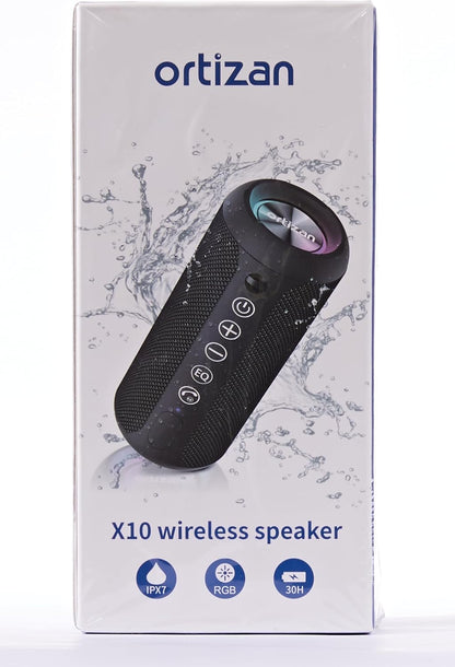 Ortizan Portable Bluetooth Speaker: IPX7 Waterproof, 24W Loud Sound, Deep Bass, Bluetooth 5.3, LED Lights, Wireless Stereo Pairing, 30H Playtime, for Home/Outdoor/Party/Beach, Birthday Gift (Black) - PuriLite