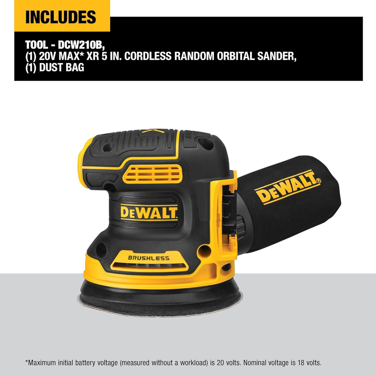 DEWALT 20V MAX Orbital Sander, Tool Only (DCW210B) - PuriLite