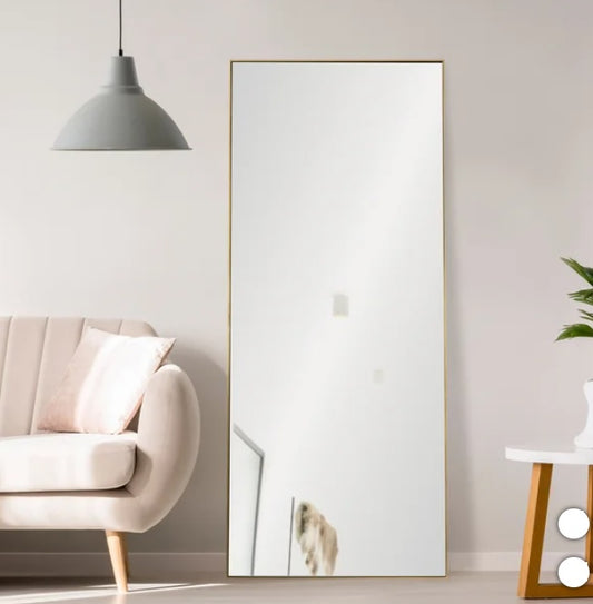 Portland Rectangular Leaning Mirror with Gold Frame - PuriLite
