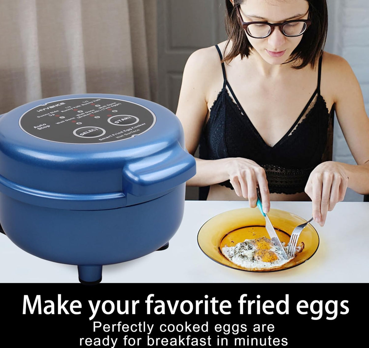 Smart Fried Egg Cooker – Automatic Fried Egg Maker – 6 Egg Modes Sunny Side Up to Fully Cooked – Non-Stick Round Egg Fryer with Auto Power Off & Alarm - PuriLite
