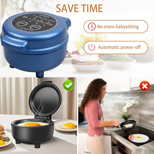 Smart Fried Egg Cooker – Automatic Fried Egg Maker – 6 Egg Modes Sunny Side Up to Fully Cooked – Non-Stick Round Egg Fryer with Auto Power Off & Alarm - PuriLite