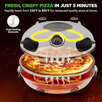 NutriChef Electric Pizza Oven – 1200W Countertop Pizza Maker – 800°F High-Heat Indoor Pizza Oven with Thermometer, Viewing Window & Non-Stick Coating - PuriLite