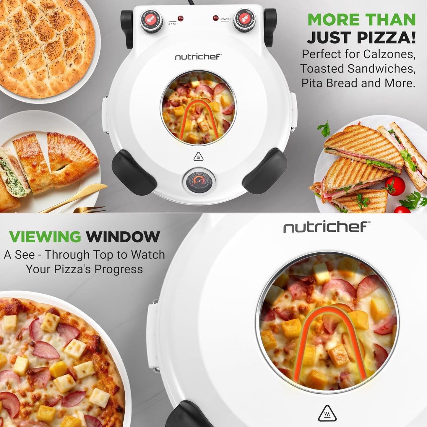 NutriChef Electric Pizza Oven – 1200W Countertop Pizza Maker – 800°F High-Heat Indoor Pizza Oven with Thermometer, Viewing Window & Non-Stick Coating - PuriLite