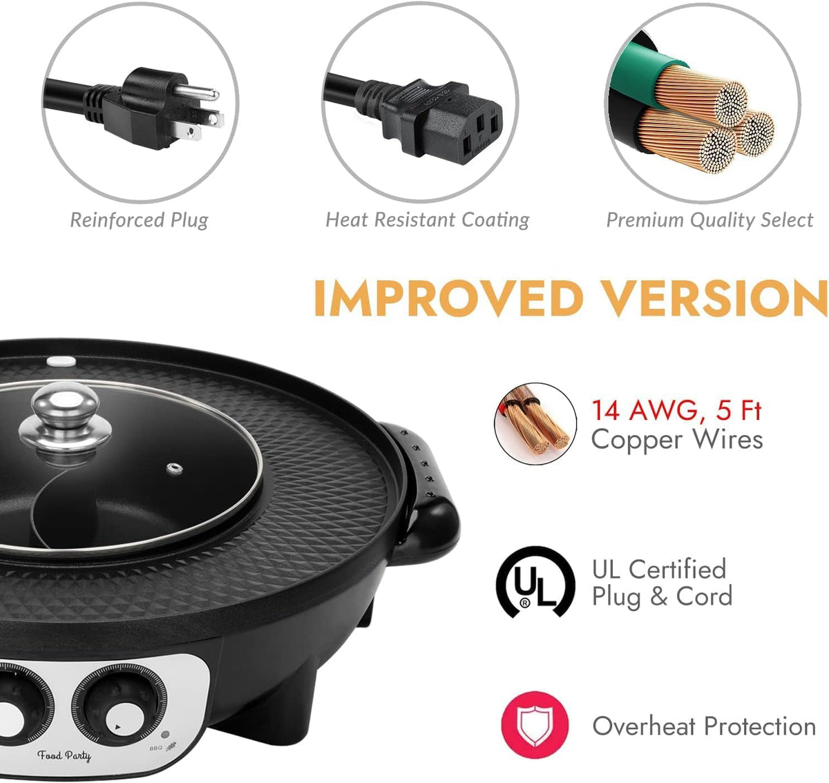 Food Party 2-in-1 Electric Hot Pot & BBQ Grill – Smokeless Indoor Korean BBQ Grill with Dual-Sided Shabu Shabu Hot Pot Divider – 1700W Large Fondue Cooker - PuriLite