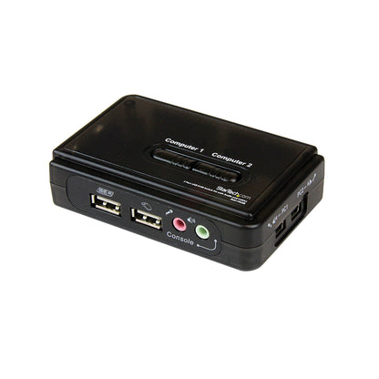 2 Port Black USB KVM Switch Kit with Audio and Cables - PuriLite