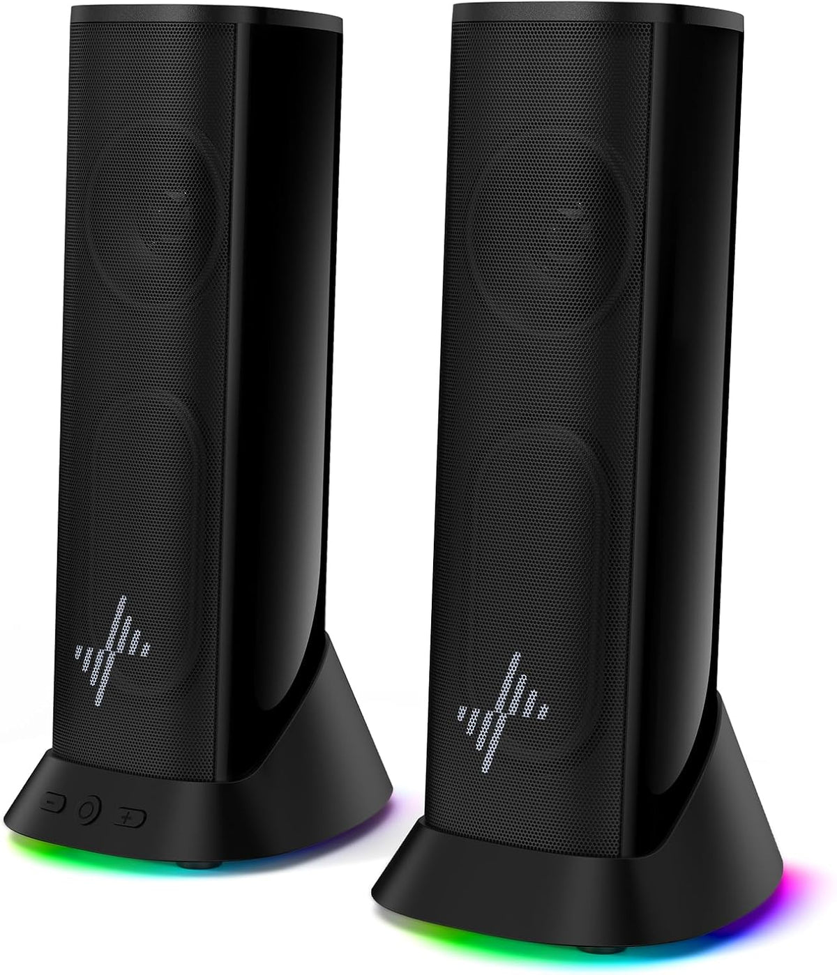 Nylavee Computer Speakers – Hi-Fi Stereo PC Speakers with Bass Boost & 9 LED Lighting Modes, USB/USB-C Powered, 3.5mm Wired Desktop Speakers - PuriLite