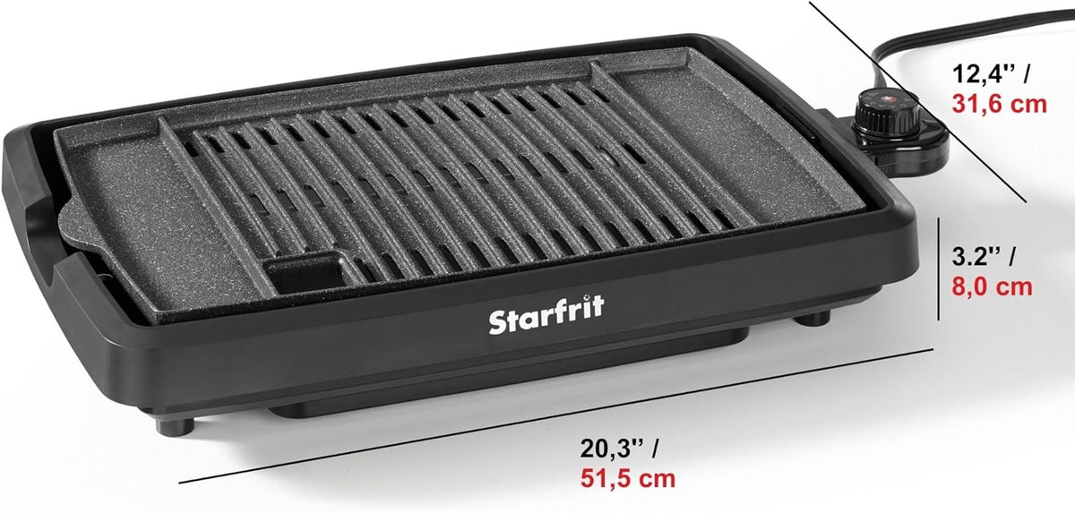 Starfrit The Rock Indoor Smokeless Electric BBQ Grill - Non-Stick 10" x 16" Cooking Surface - Adjustable Temperature - PuriLite