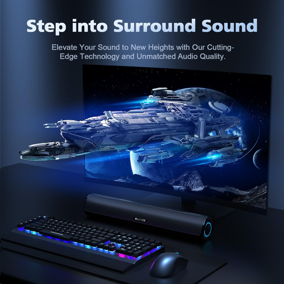 BLUEDEE Computer Speakers for Desktop – 20W HiFi Stereo PC Soundbar with Bluetooth 5.3, AUX-In, Deep Bass, Portable Rechargeable Gaming Speakers - PuriLite