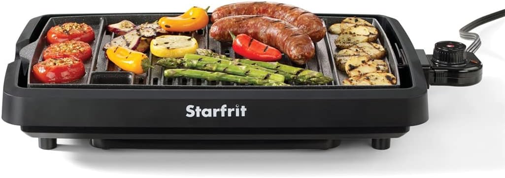 Starfrit The Rock Indoor Smokeless Electric BBQ Grill - Non-Stick 10" x 16" Cooking Surface - Adjustable Temperature - PuriLite