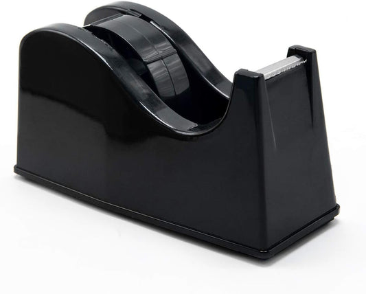 Desktop Tape Dispenser with Weighted Non-Slip Base Fits 1 Inch and 3 Inch Core Adhesive Rolls Black - PuriLite