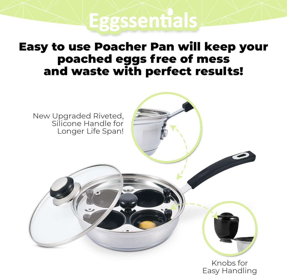Egg Poacher - Eggssentials Poached Egg Maker, Stainless Steel Egg Poaching Pan, Poached Eggs Cooker Food Grade Safe PFOA Free with Spatula - PuriLite