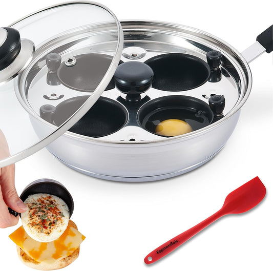 Egg Poacher - Eggssentials Poached Egg Maker, Stainless Steel Egg Poaching Pan, Poached Eggs Cooker Food Grade Safe PFOA Free with Spatula - PuriLite