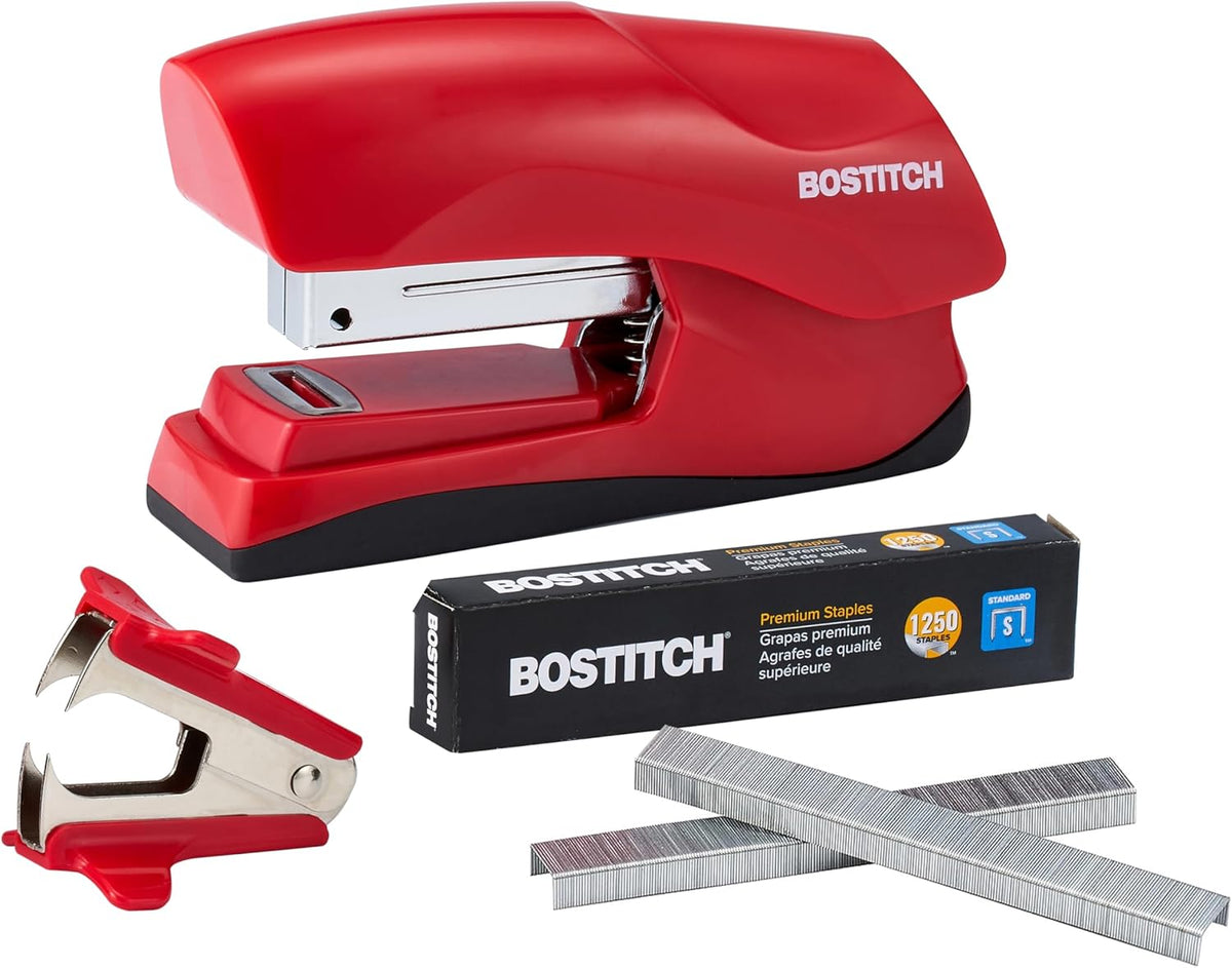 Heavy Duty Compact Stapler 40 Sheet Capacity with 1250 Staples and Built-In Claw Remover Red - PuriLite