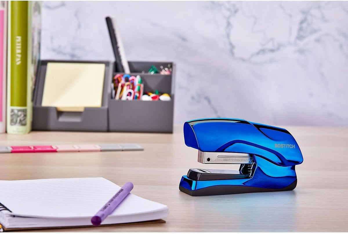 Heavy Duty Compact Stapler 40 Sheet Capacity Small Palm Size Design Metallic Blue - PuriLite