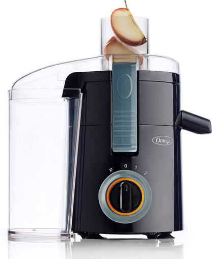 Omega Juicer C2000B2 Large Chute High Speed Centrifugal Extractor For Fruits and Vegetables, Features 3 Speeds Compact Design Large Pulp Container, 250-Watts, Black - PuriLite