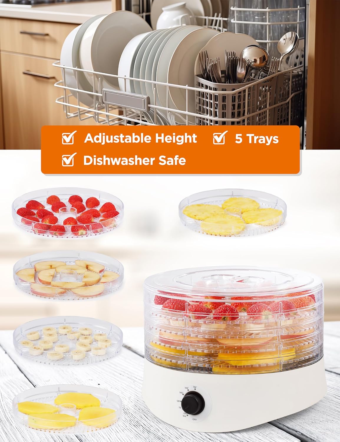 Commercial Chef WFD100W New Food Dehydrator, 100, White - PuriLite