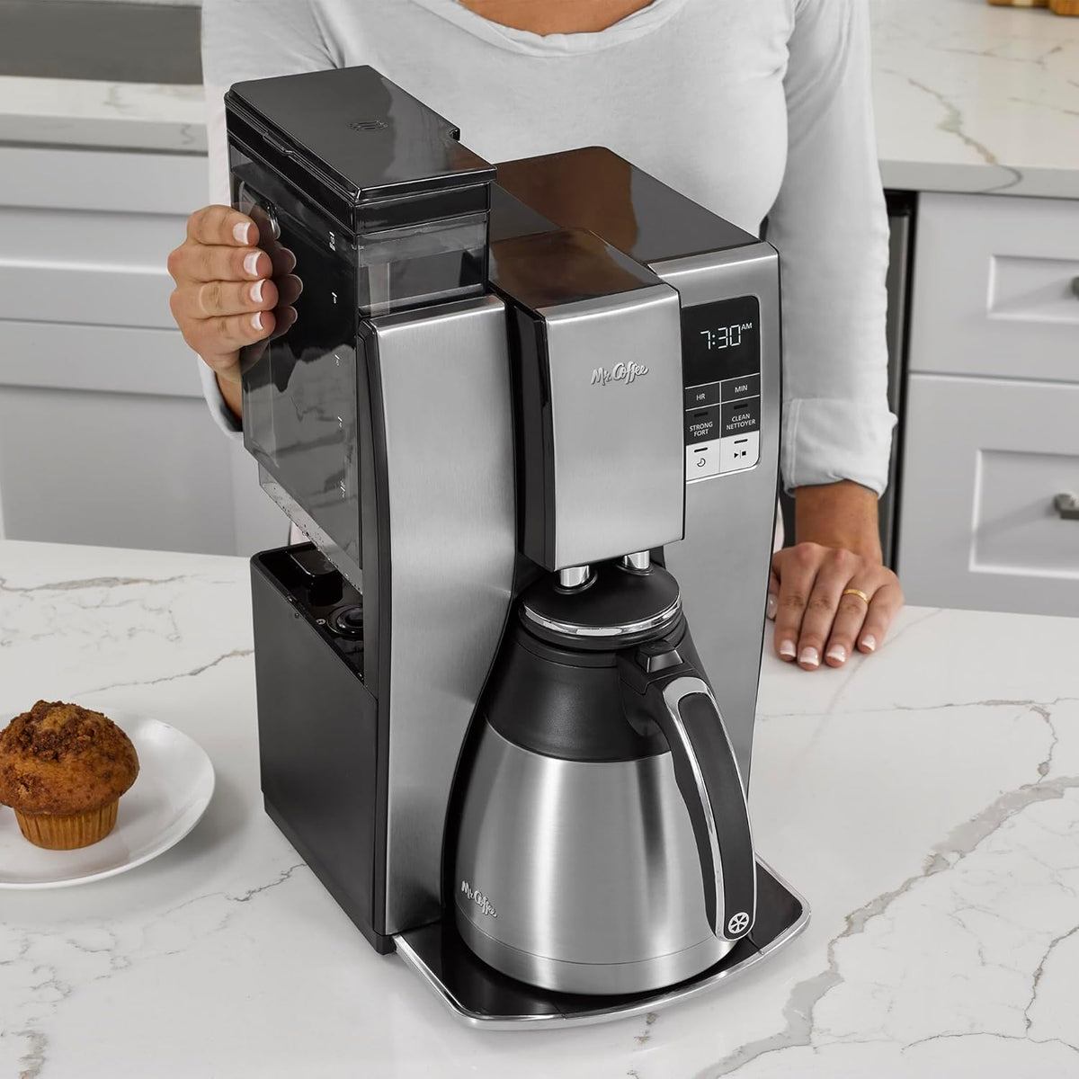 Mr. Coffee Programmable Coffee Maker | 10-Cup Coffee Machine with Thermal Carafe | Stainless Steel - PuriLite
