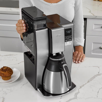 Mr. Coffee Programmable Coffee Maker | 10-Cup Coffee Machine with Thermal Carafe | Stainless Steel - PuriLite
