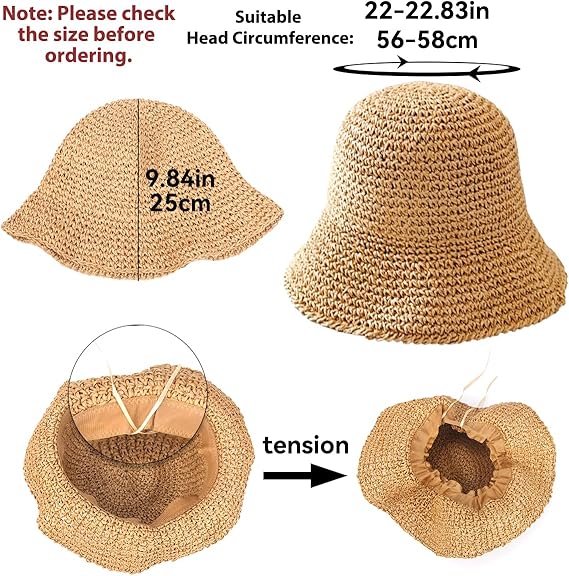 Women's Straw Sun Hat Hand-Woven Packable Beach Bucket Hat Summer Floppy UV Protection Hat - PuriLite