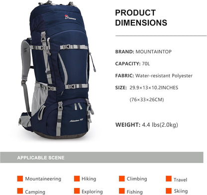 75/70L/60L Internal Frame Hiking Backpack for Backpacking, Hiking, Camping with Rain Cover - PuriLite