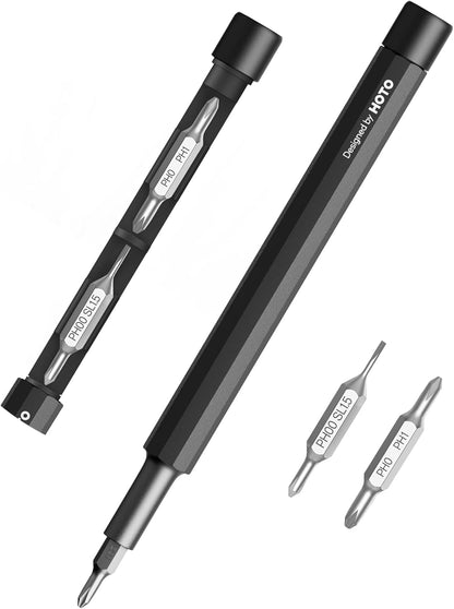 HOTO Precision Screwdriver SE, Pocket Multi-Bit Screwdriver, Mini Hand Screwdriver with 2 Double End Bits & 1 Pen Bit, Ideal for Phone/Glasses/Watches/Laptop, Black - PuriLite