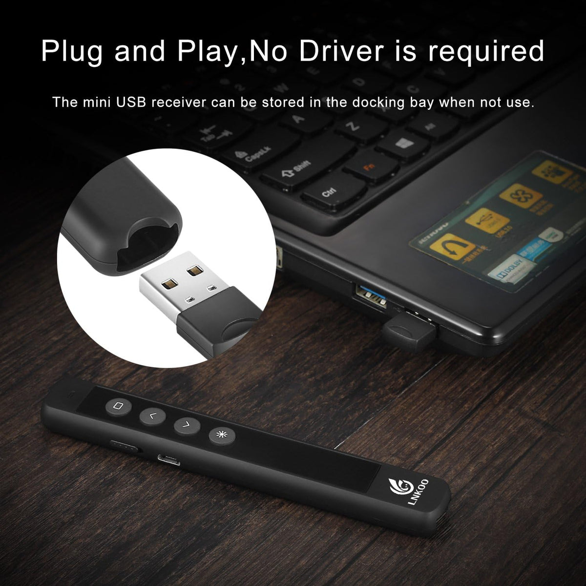LNKOO Presentation Remote, RF 2.4GHz Wireless Presenter PowerPoint PPT Clicker Slides Advancer Remote Control Rechargeable Presenter Support Hyperlink - PuriLite
