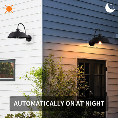 Dusk to Dawn Farmhouse Outdoor Gooseneck Barn Wall Light with 14" Dome Matte Black - PuriLite