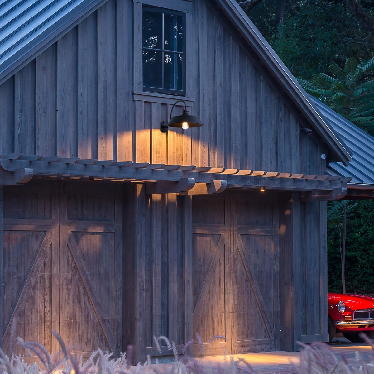 Dusk to Dawn Farmhouse Outdoor Gooseneck Barn Wall Light with 14" Dome Matte Black - PuriLite