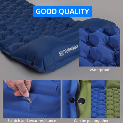 Self Inflating Camping Sleeping Pad Foot Press Inflatable Pad Air Mattress with Pillow for Backpacking, Hiking, Camping, Traveling (Blue) - PuriLite