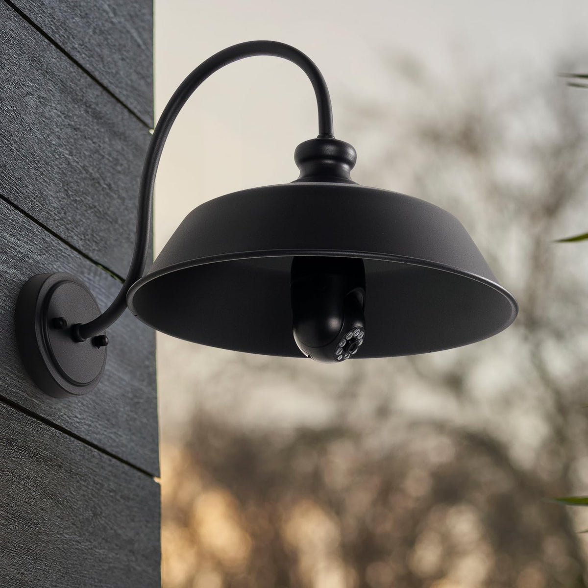 Dusk to Dawn Farmhouse Outdoor Gooseneck Barn Wall Light with 14" Dome Matte Black - PuriLite