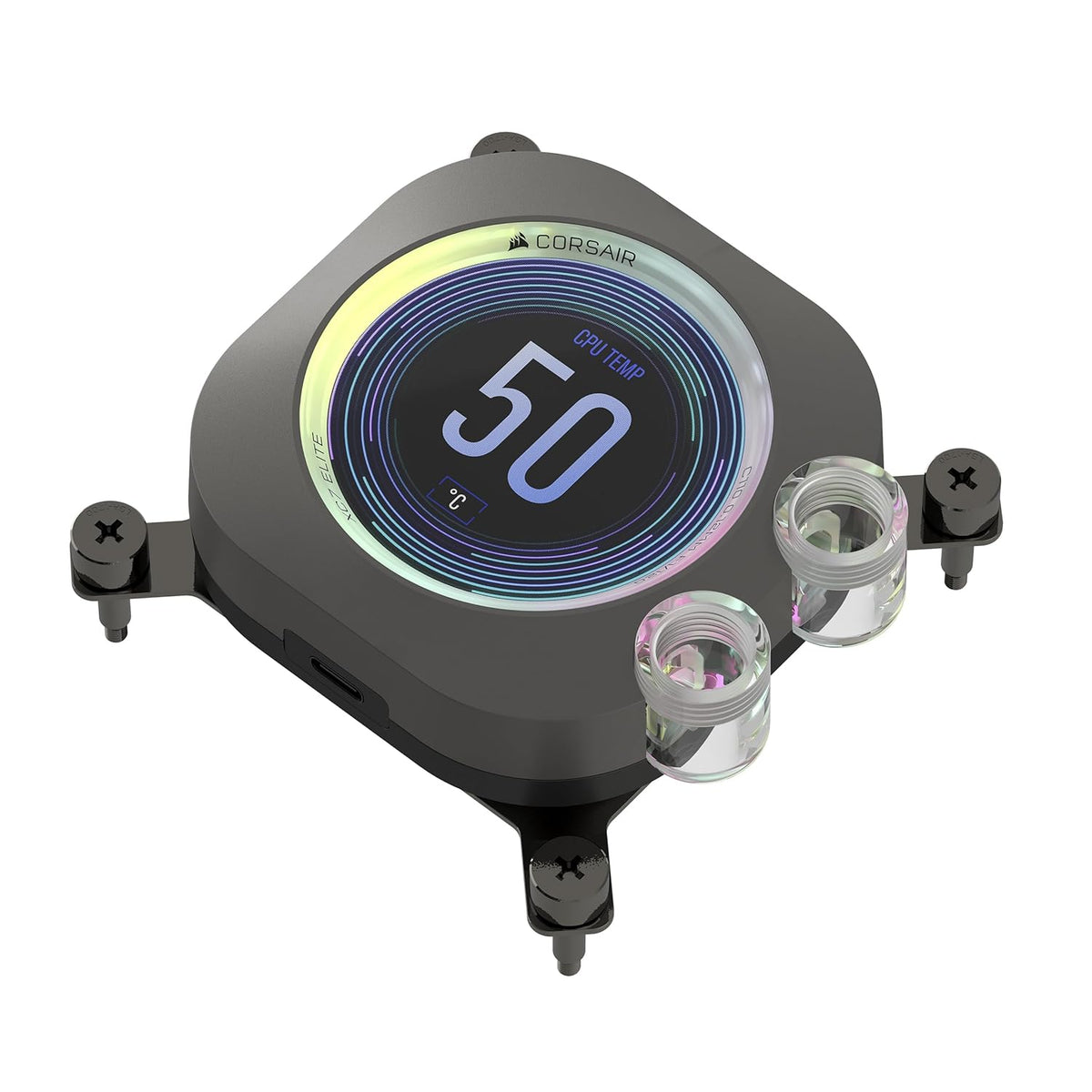 CORSAIR XC7 RGB Elite LCD CPU Water Block – 480×480 IPS LCD Display – 31 RGB LEDs – USB-C – Intel LGA 1700 & AMD AM5 – Custom Loop CPU Cooler - PuriLite