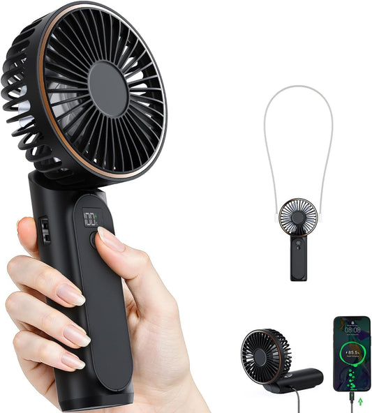 TUNISE Portable Handheld Fan, Portable Fan Rechargeable, 4000mAh, 180° Adjustable, 6 Speed Wind, Display Electricity in Real Time, USB Rechargeable Foldable Fan, Quiet Personal Fan - PuriLite