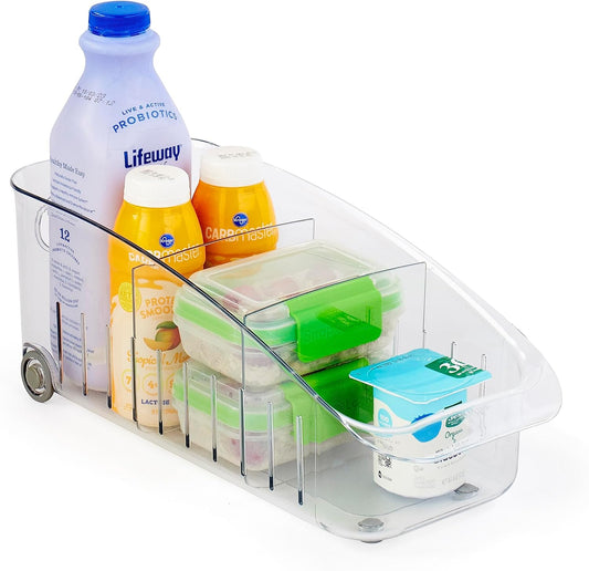 RollOut Fridge Drawer 6-Inch – Clear BPA-Free Refrigerator Organizer Bin – Sliding Storage with Wheels – Adjustable Dividers - PuriLite