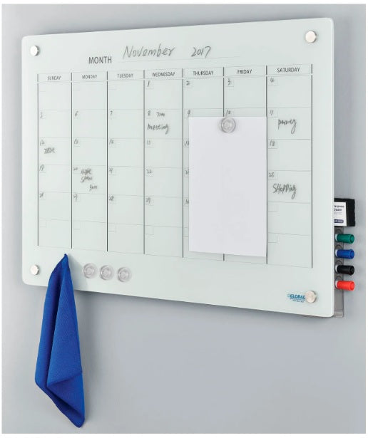 Global Industrial™ Glass Calendar Dry Erase Board, 36"W x 24"H - PuriLite