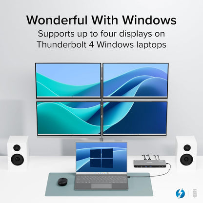 Plugable Thunderbolt 4 Dock for Quad Monitors 100W, Thunderbolt Docking Station Connects up to Four 4K Monitors for Windows and Mac Laptops, 2x HDMI, 4x Thunderbolt 4/USB C, Driver Required TBT-6950PD - PuriLite