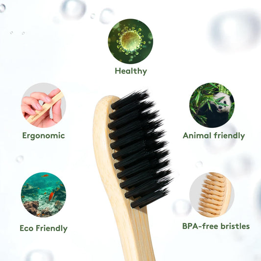 10 Pcs Bamboo Toothbrush, BPA Free Soft Bristle Toothbrush, Eco Friendly Natural Wooden Toothbrushes, Vegan Organic Bamboo Charcoal Tooth Brush for Sensitive Gums (10 Colors) - PuriLite