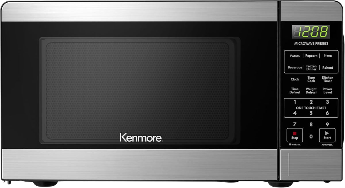 Kenmore KMCMWP09S2-09 Countertop Microwave 6 Auto-Preset Menus, Child Lock, Defrost & Express Cooking Features, 900 Watt, 0.9 Cu Ft, Stainless Steel - PuriLite