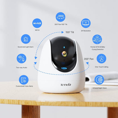 Tenda Indoor Wireless 2K Security Camera for Home, Baby Monitor Pet Camera WiFi 6, One-Touch Calling, Human/Pet/Baby Crying Detection, Night Vision, Plug-in WiFi Camera for Dog/Cat/Kids/Elder(CP3 Pro) - PuriLite