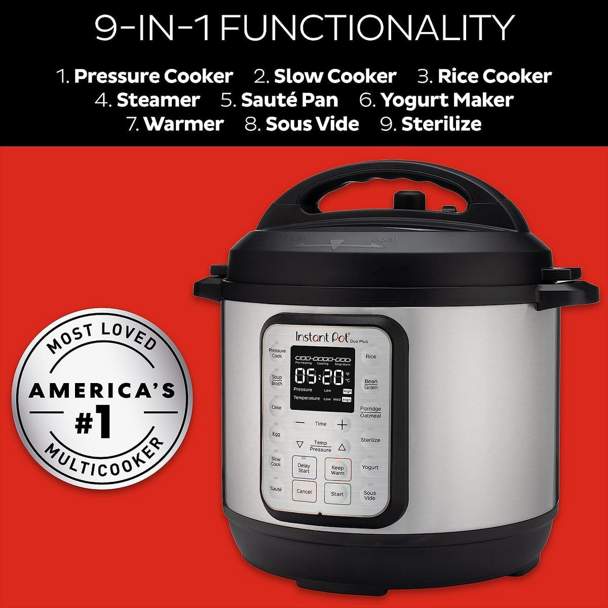 Instant Pot Duo Plus 6 Quart 9-in-1 Electric Pressure Cooker, Slow Cooker, Rice Cooker, Steamer, Sauté, Yogurt Maker, Warmer & Sterilizer, 15 One-Touch Programs,Stainless Steel/Black - PuriLite