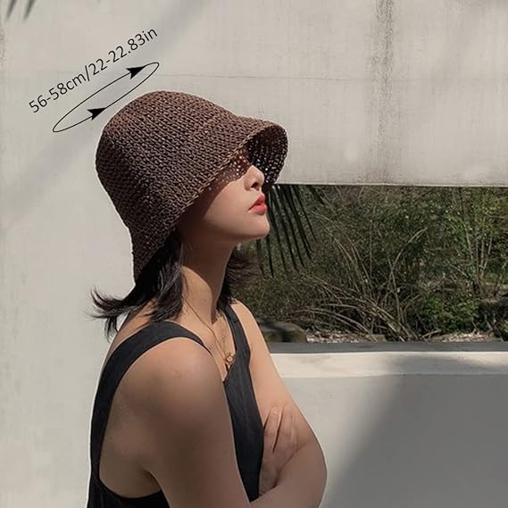 Women's Straw Sun Hat Hand-Woven Packable Beach Bucket Hat Summer Floppy UV Protection Hat - PuriLite